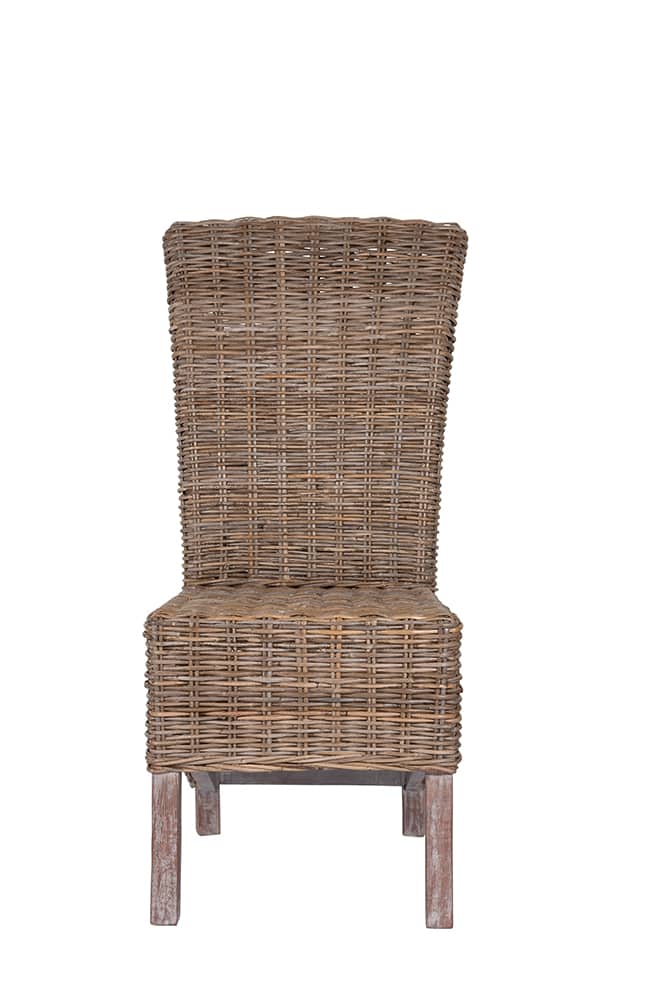 1 2m Round Teak Root Dining Table, Grey Rattan Dining Chairs