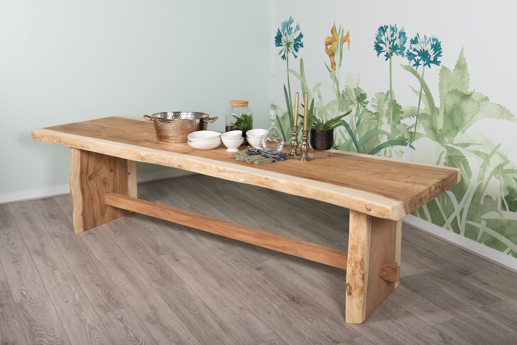 3m Live Edge Table 10 Whitewash Rattan Dining Chairs W Natural Cushions Field Hawken Whitewash Rattan Dining Chairs, Whitewash Table And Chairs