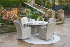 Stone Grey Antigua 4 Seater Round Dining Set with Ceramic Top